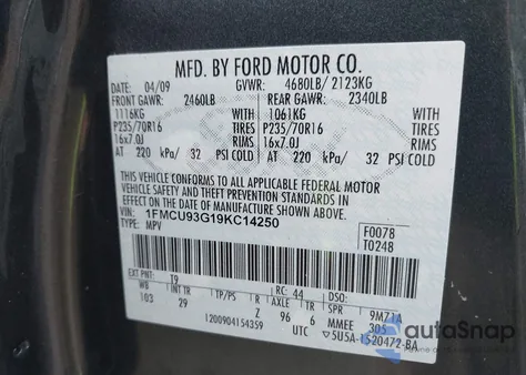 2009 Ford Escape Xlt from USA, damaged, VIN 1FMCU93G19KC14250